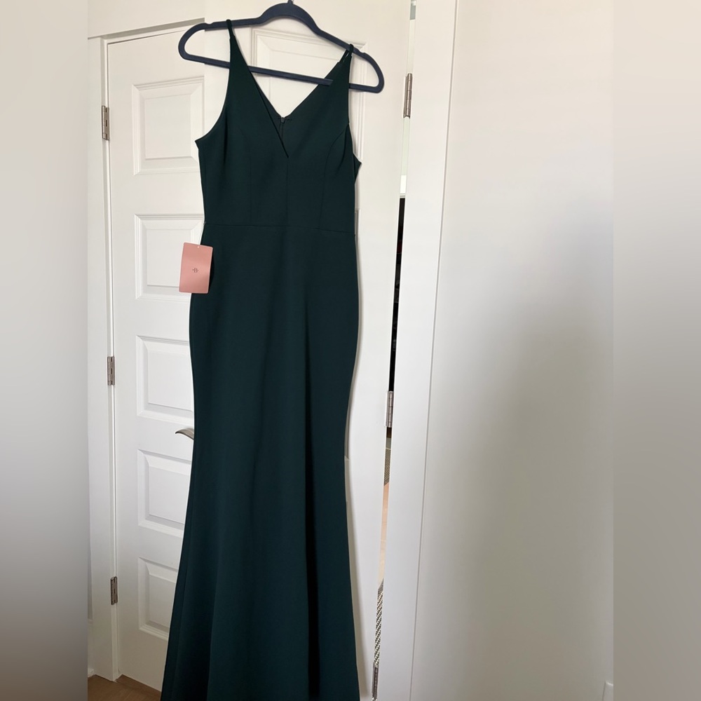 BHLDN NWT Anthropologie Jones V Neck Crepe Gown In Emerald Green size 8